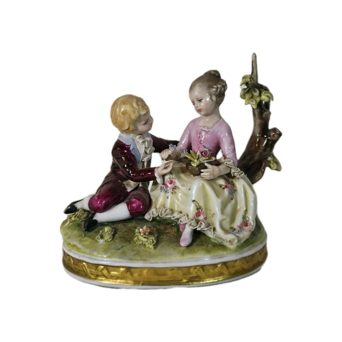 An Antique Capodimonte Figure Group of a Young Boy & Girl Signed D. Bellaire