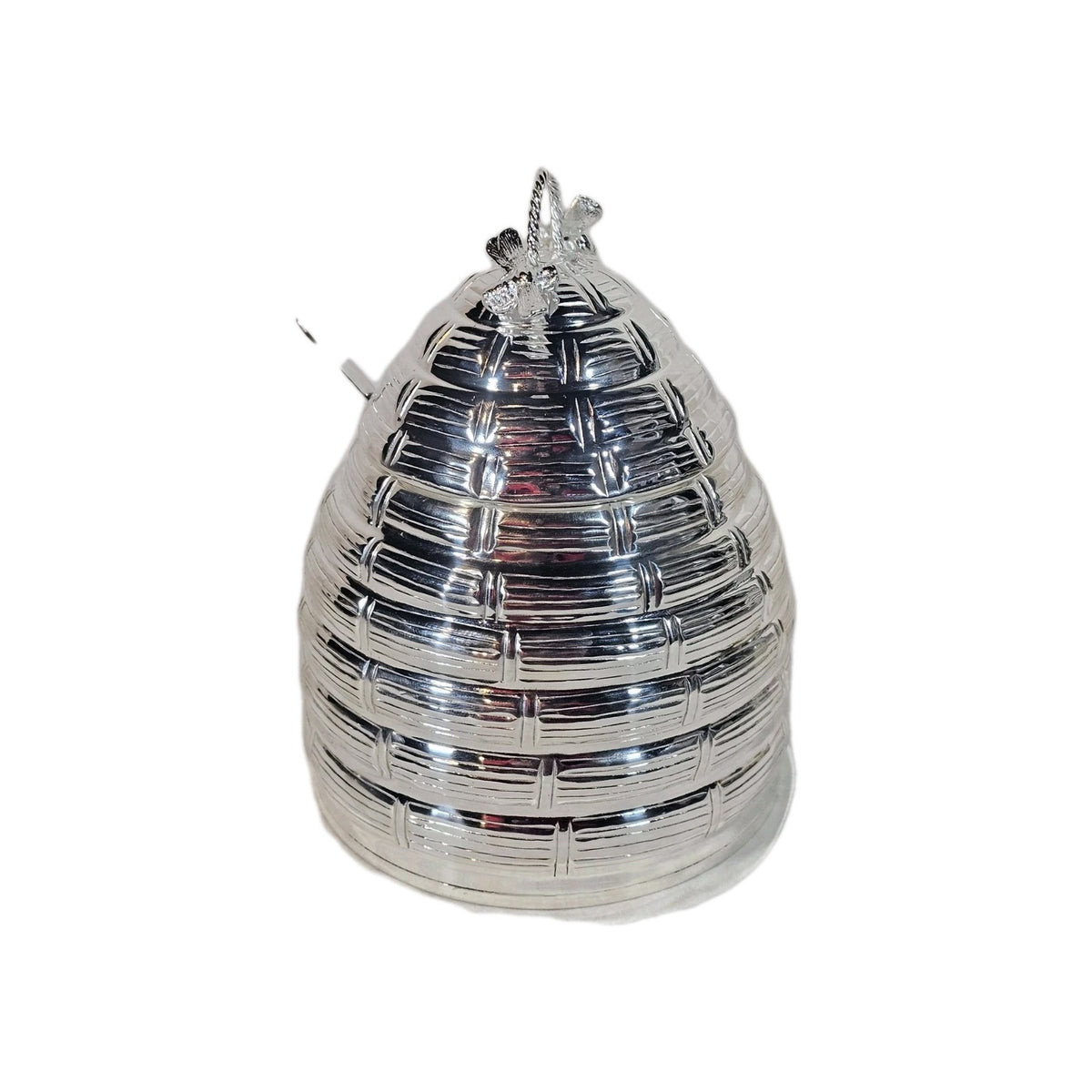 A Silver Plated Beehive Honey Pot & Spoon Moulded with Bee's on the Handle