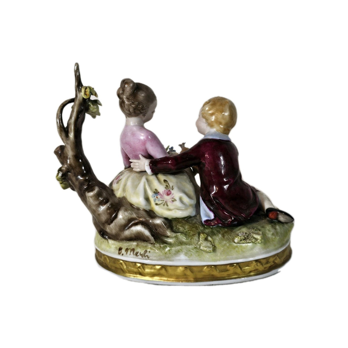 An Antique Capodimonte Figure Group of a Young Boy & Girl Signed D. Bellaire