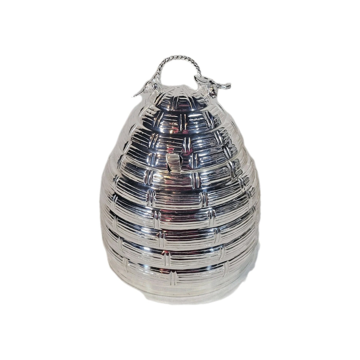 A Silver Plated Beehive Honey Pot & Spoon Moulded with Bee's on the Handle