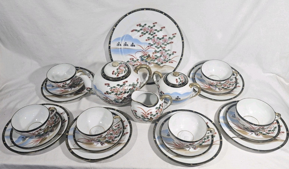 A Vintage 22 Piece Japanese Tea Set Eggshell Porcelain Service for Six