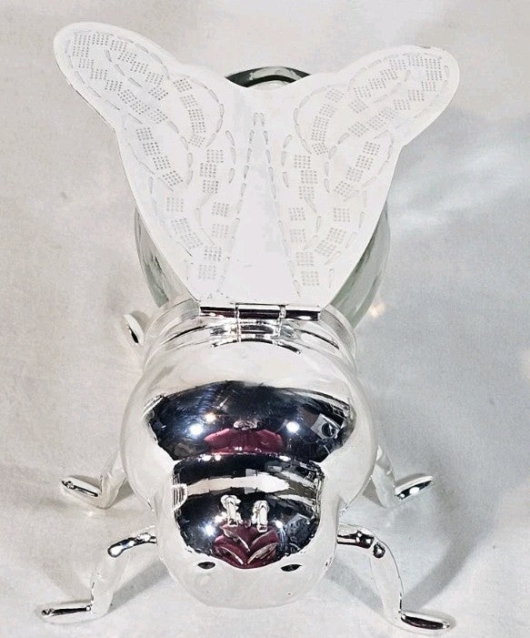A Novelty Silver Plated Bee Shaped Honey Jam Pot with Hinged Wings Lid