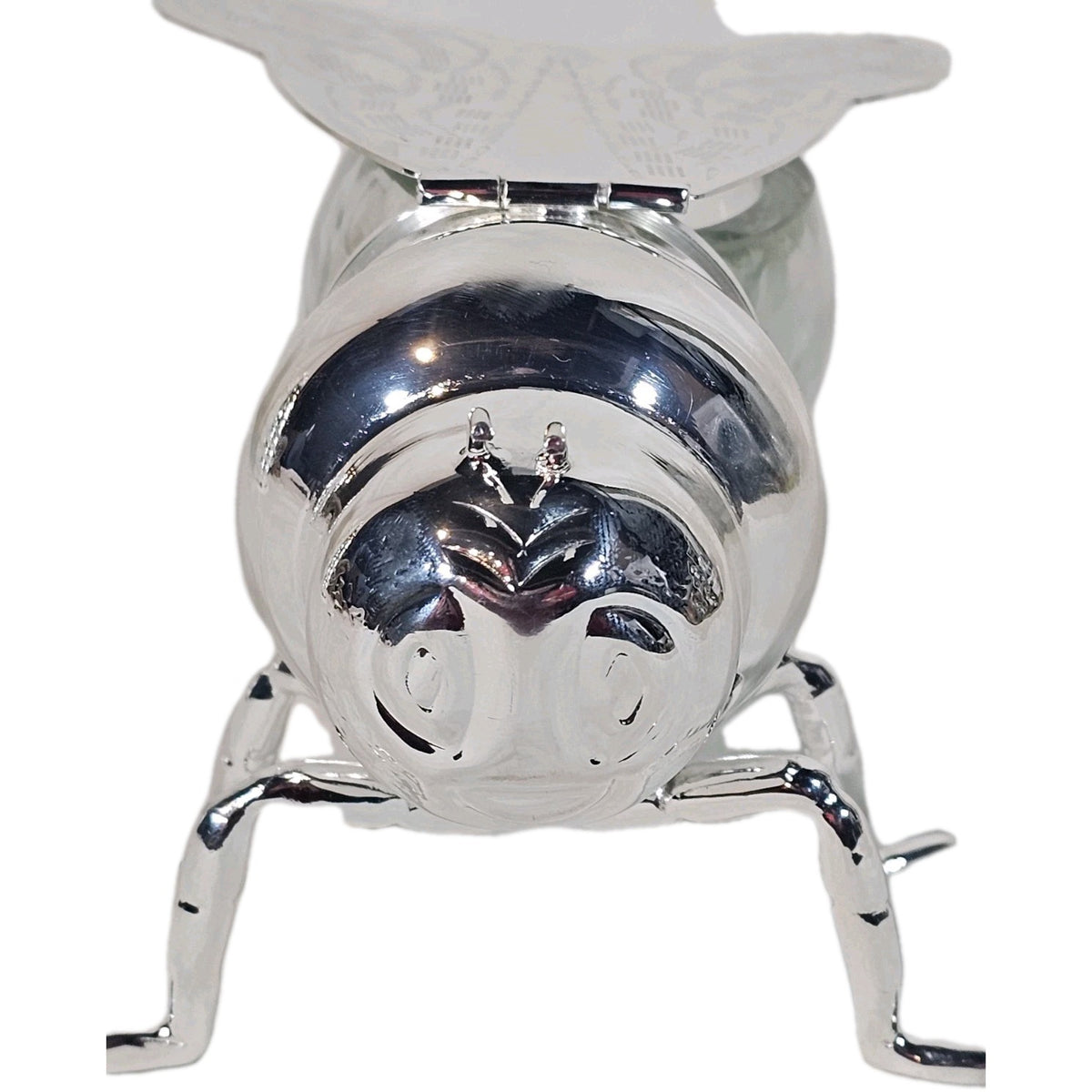 A Novelty Silver Plated Bee Shaped Honey Jam Pot with Hinged Wings Lid