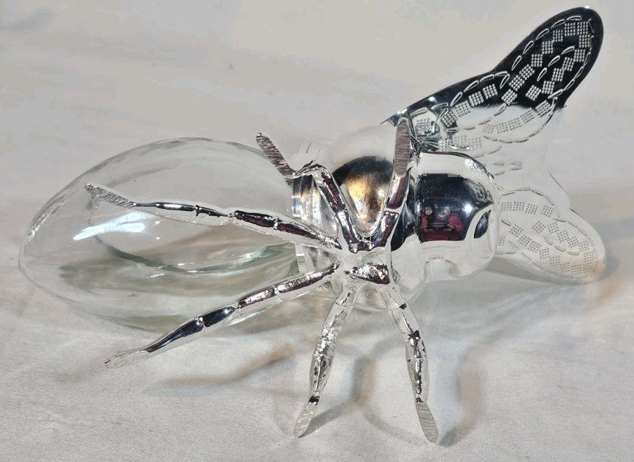 A Novelty Silver Plated Bee Shaped Honey Jam Pot with Hinged Wings Lid