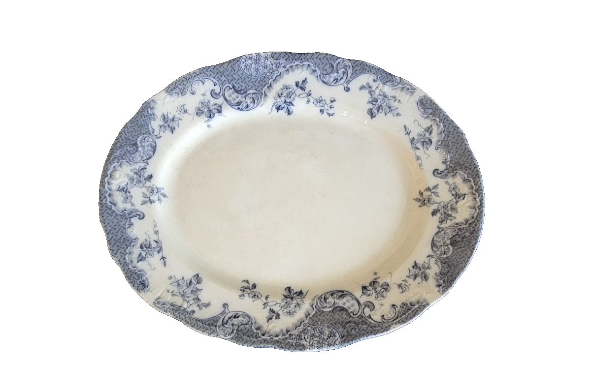 A Large Victorian 19thC Blue and White Flow Meat Platter