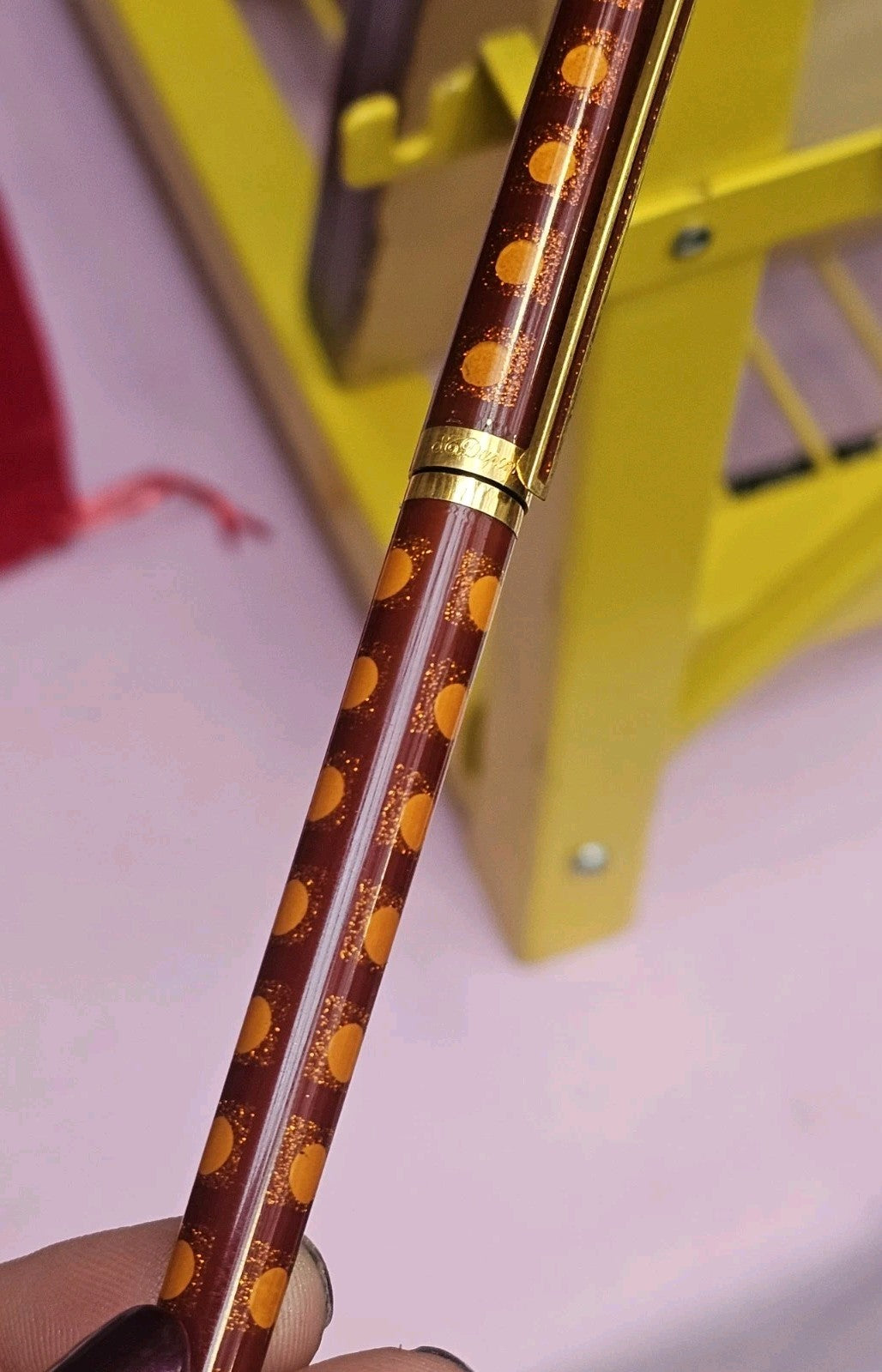 An S.T. Dupont Paris Laque de Chine Red & Gold Ballpoint Pen Gold Plated