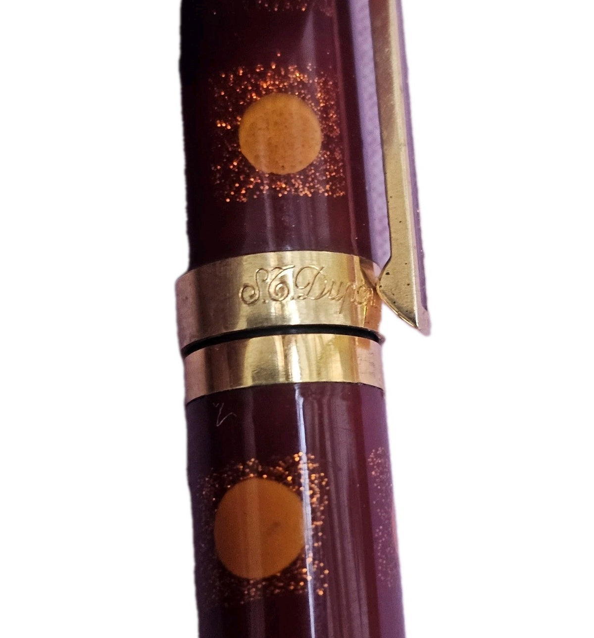 An S.T. Dupont Paris Laque de Chine Red & Gold Ballpoint Pen Gold Plated