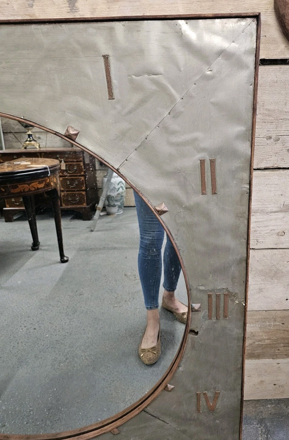A Large Mid Century Statement Roman Numeral Clock Face Mirror