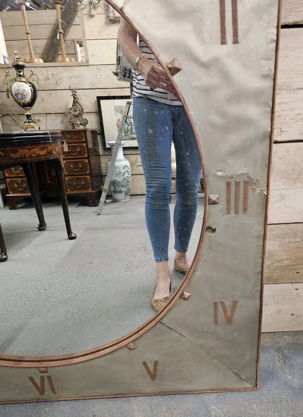A Large Mid Century Statement Roman Numeral Clock Face Mirror
