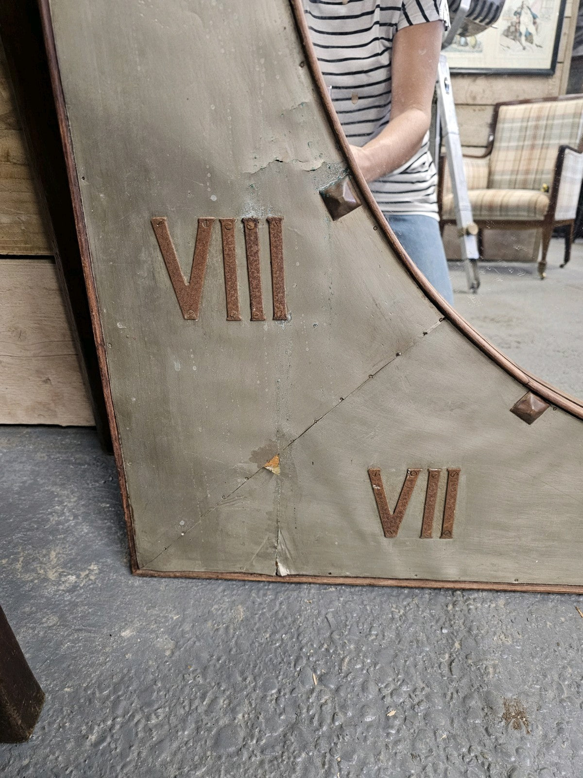 A Large Mid Century Statement Roman Numeral Clock Face Mirror