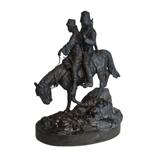 19thC A.M Bonegor (Russian) Bronze Sculpture of Two Cossacks on Horseback Signed