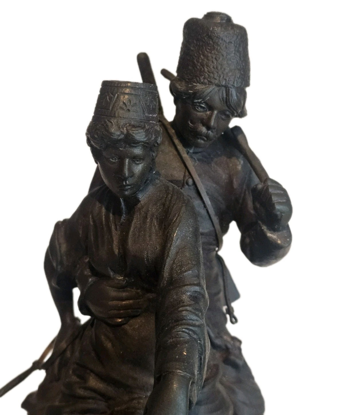 19thC A.M Bonegor (Russian) Bronze Sculpture of Two Cossacks on Horseback Signed