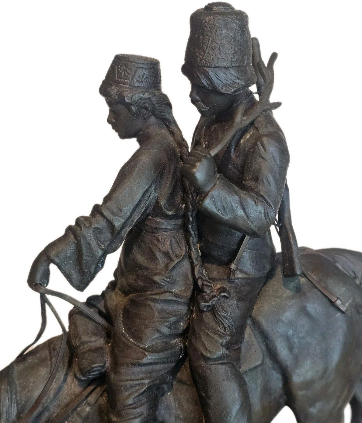 19thC A.M Bonegor (Russian) Bronze Sculpture of Two Cossacks on Horseback Signed
