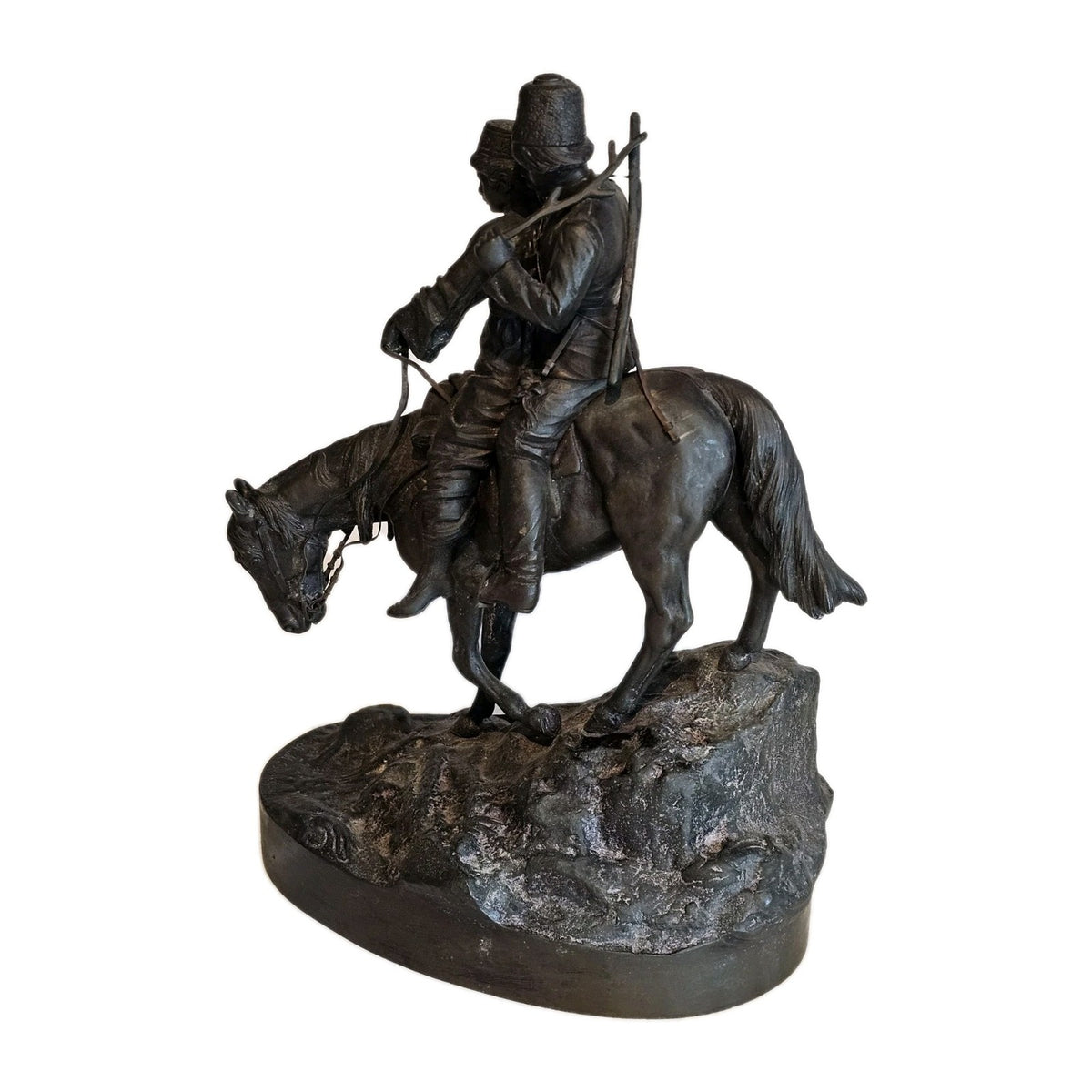 19thC A.M Bonegor (Russian) Bronze Sculpture of Two Cossacks on Horseback Signed