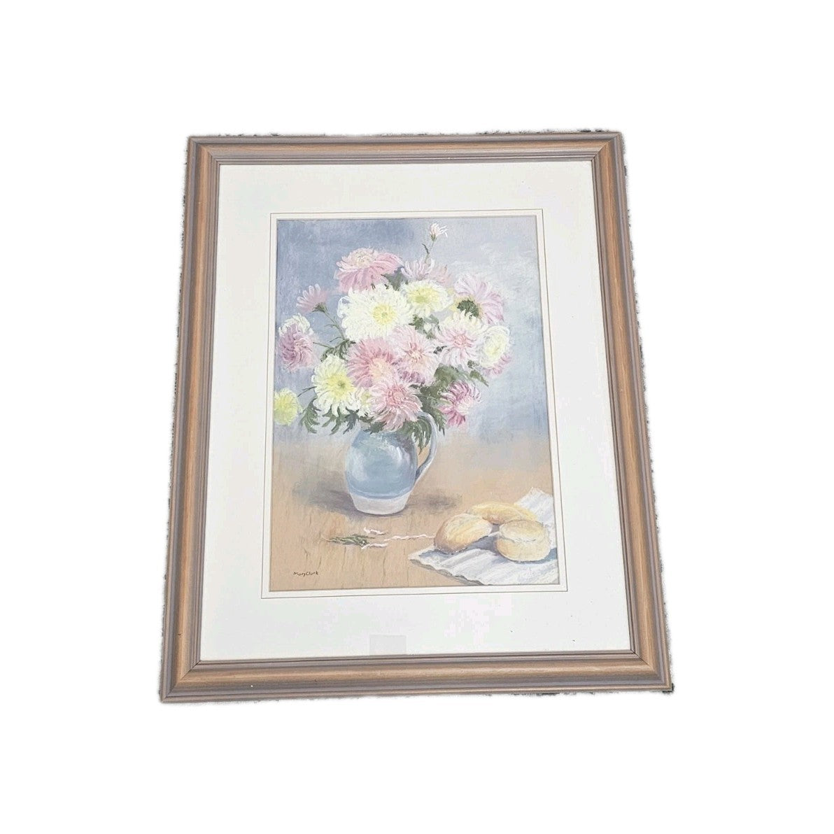 A Large Framed Pastel Still Life of Harvest Chrysanthemums Signed Mary Clark