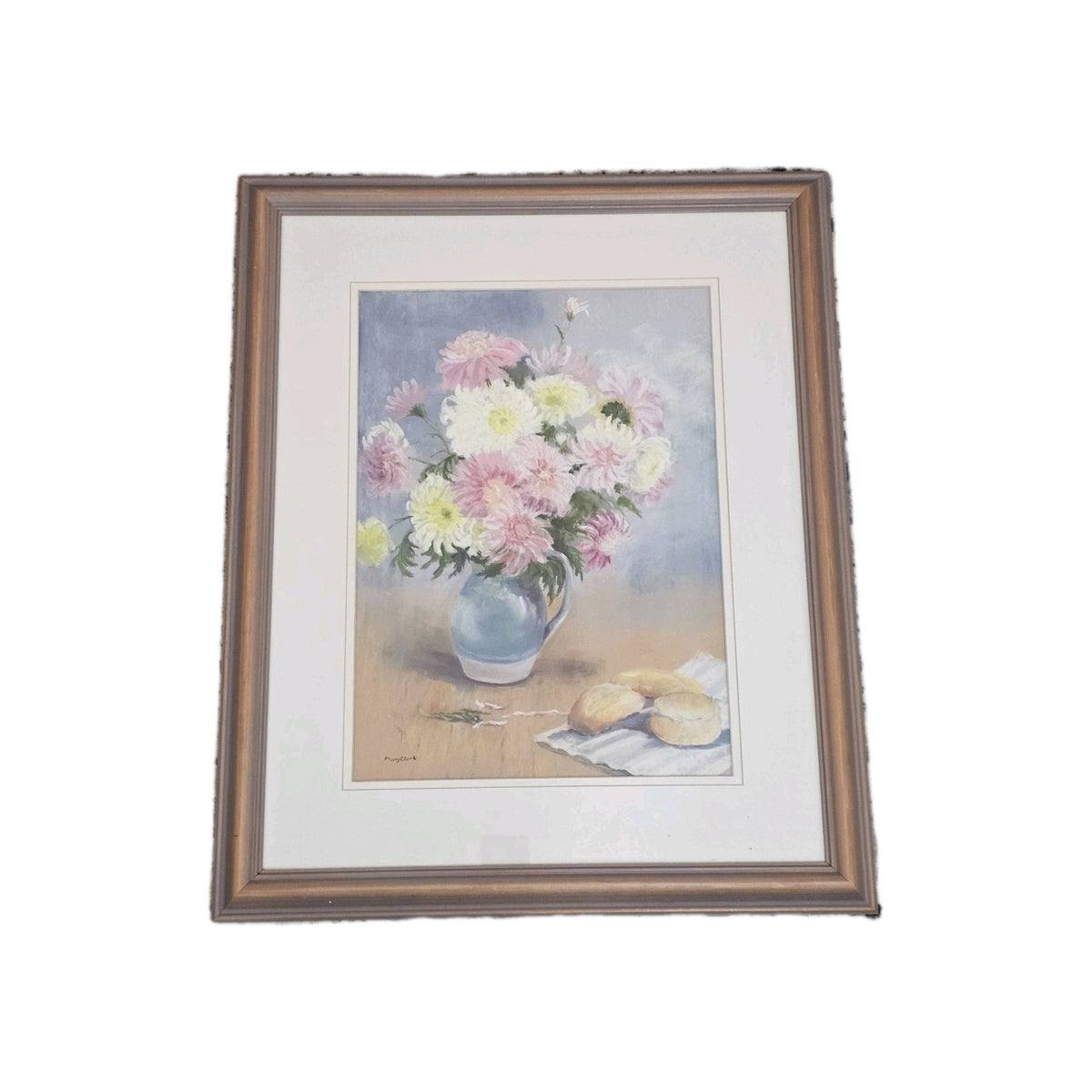 A Large Framed Pastel Still Life of Harvest Chrysanthemums Signed Mary Clark