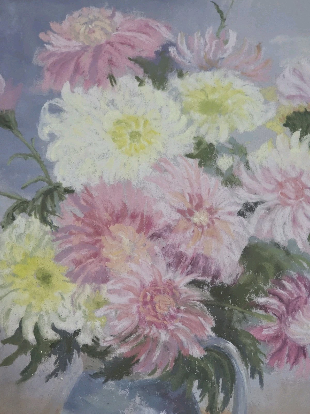 A Large Framed Pastel Still Life of Harvest Chrysanthemums Signed Mary Clark