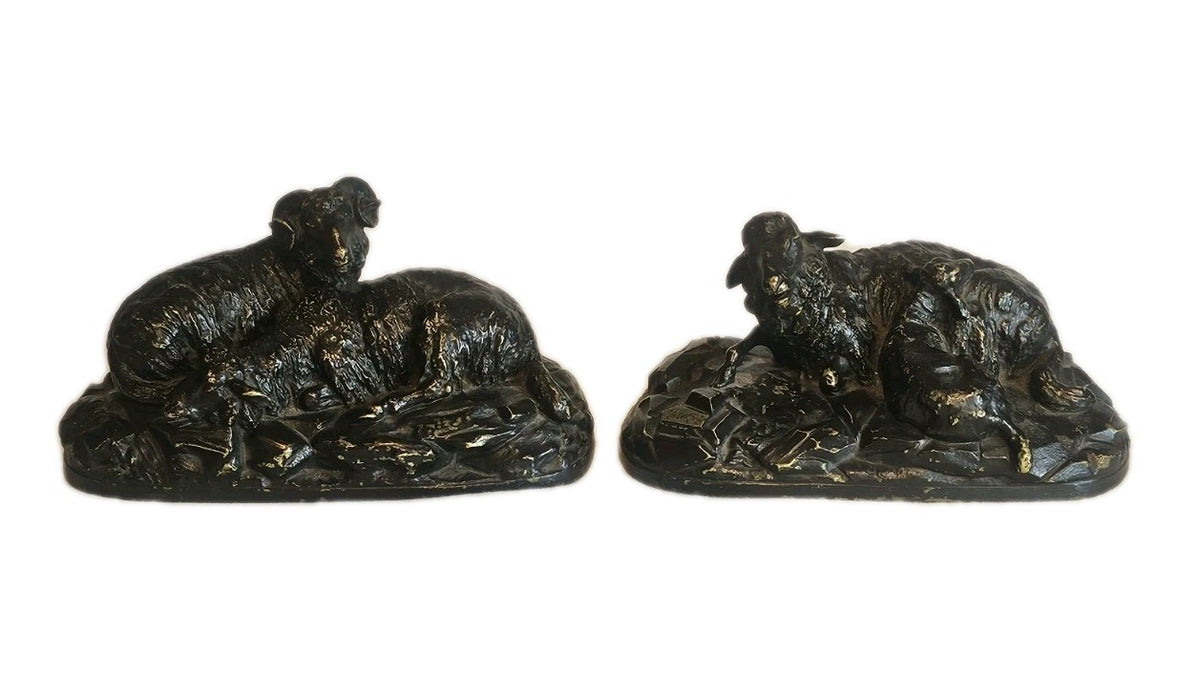 A 19thC Pair of Signed Andrea Buci  Bronze Sculptures Modelled as Ram  and Sheep