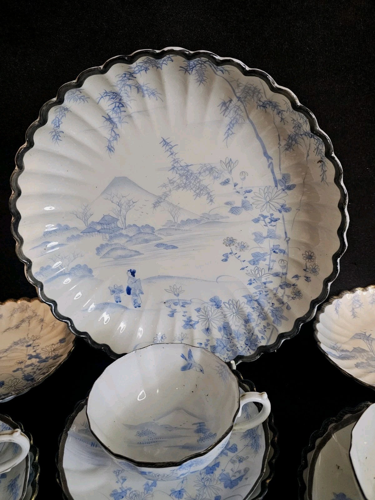 An Antique Japanese Eggshell Porcelain Tea Service Hand Painted