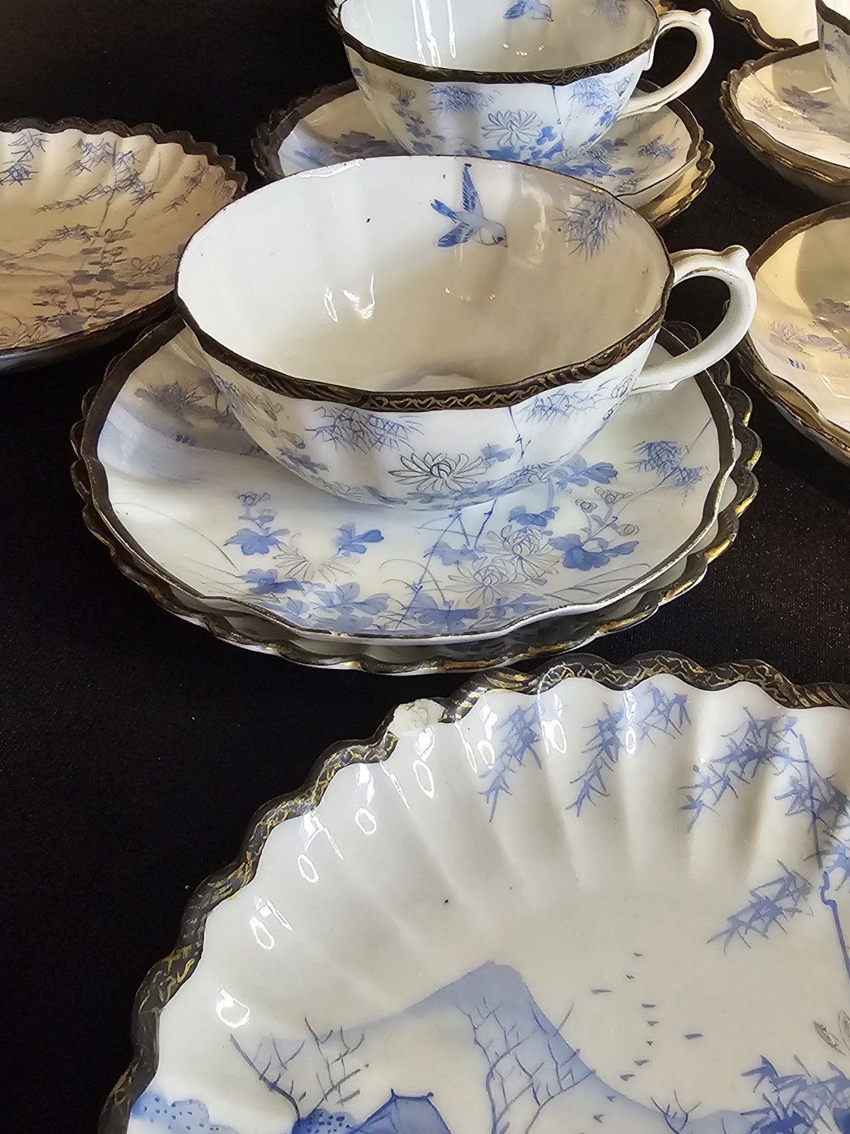 An Antique Japanese Eggshell Porcelain Tea Service Hand Painted