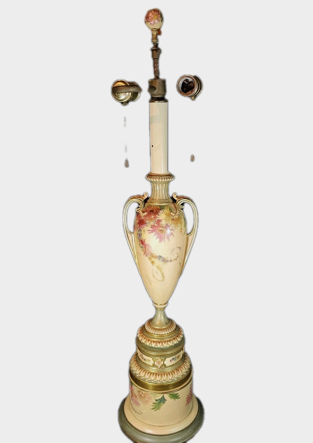 An Antique Royal Worcester Ivory Blush Table Lamp, Hand Painted