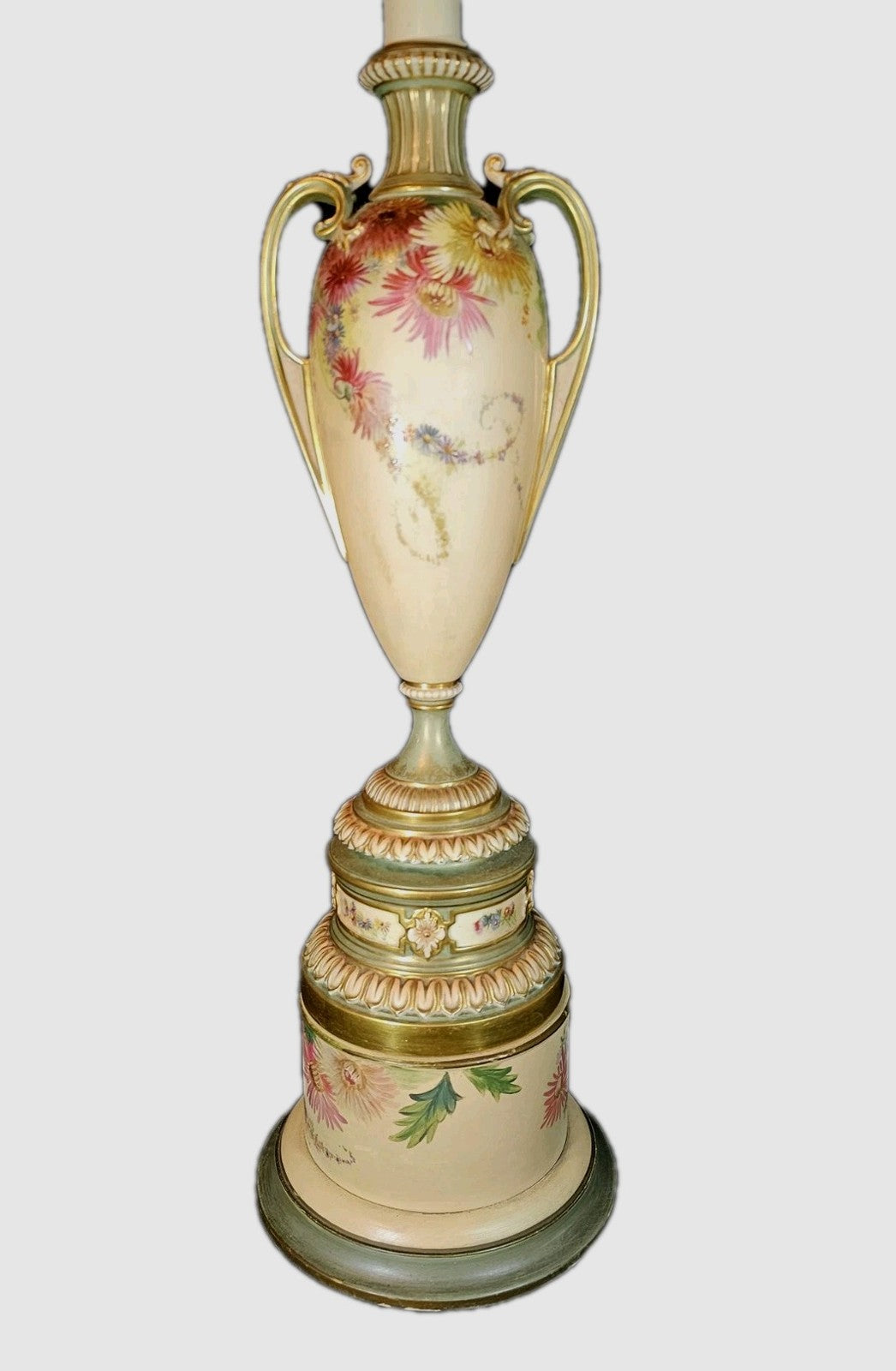 An Antique Royal Worcester Ivory Blush Table Lamp, Hand Painted