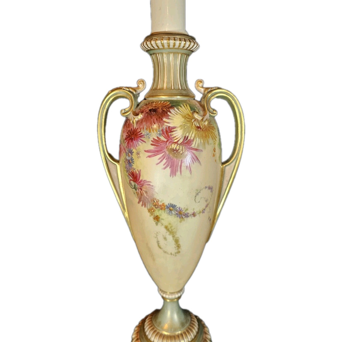 An Antique Royal Worcester Ivory Blush Table Lamp, Hand Painted