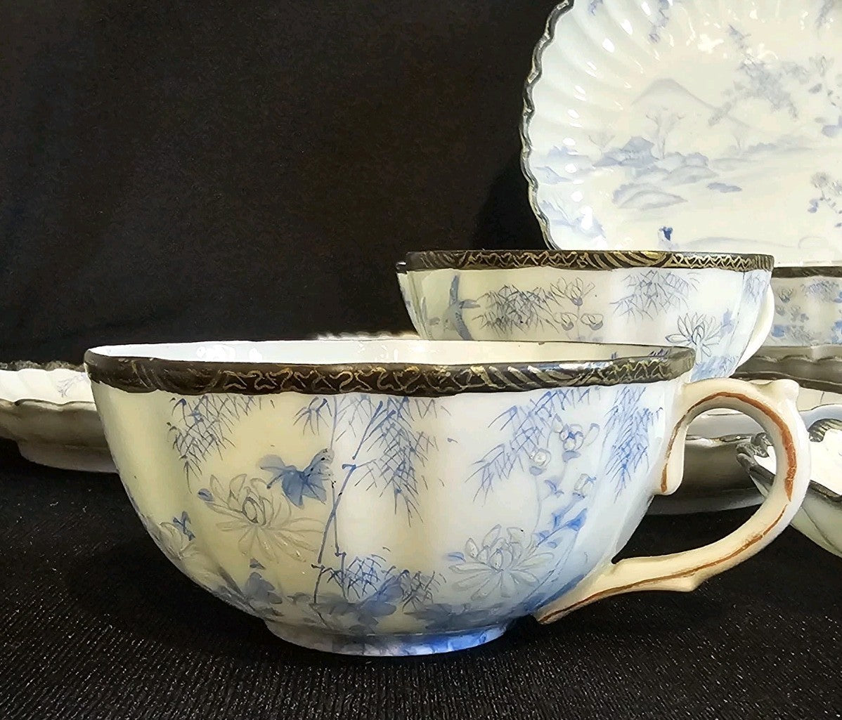 An Antique Japanese Eggshell Porcelain Tea Service Hand Painted