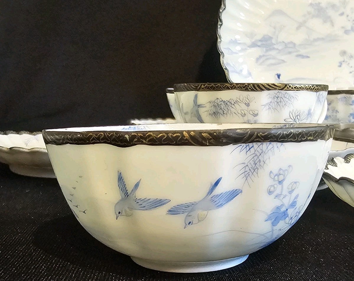 An Antique Japanese Eggshell Porcelain Tea Service Hand Painted