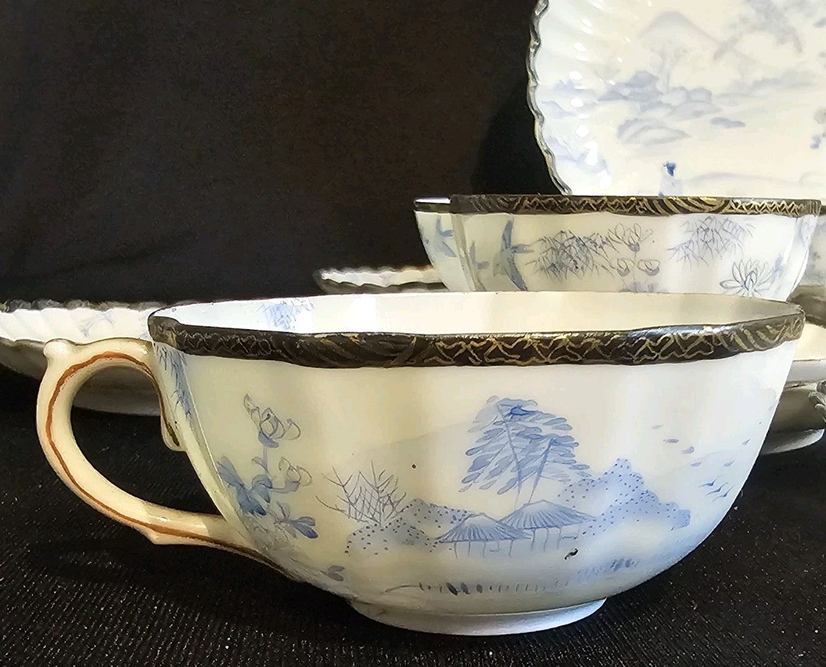 An Antique Japanese Eggshell Porcelain Tea Service Hand Painted