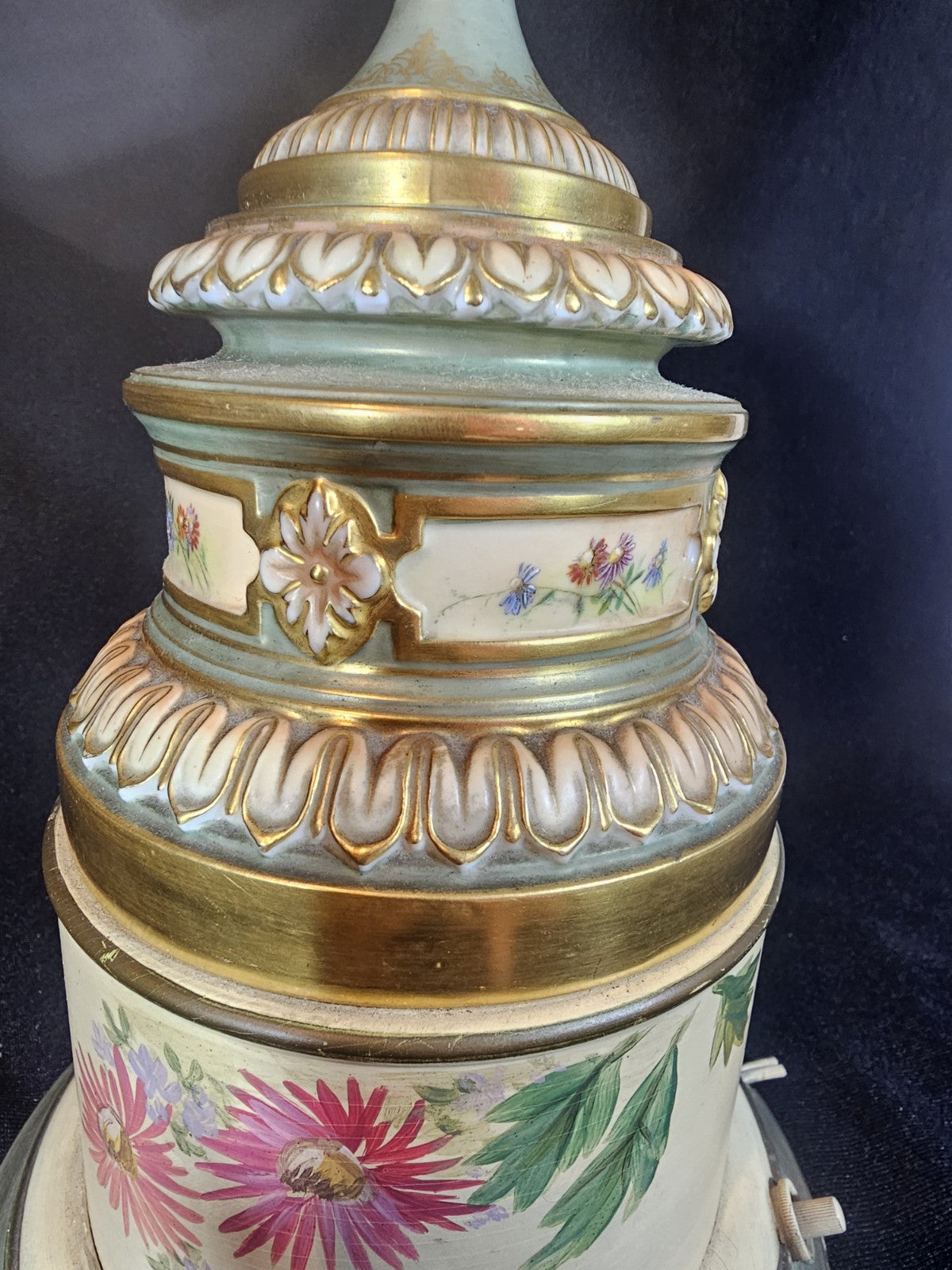 An Antique Royal Worcester Ivory Blush Table Lamp, Hand Painted