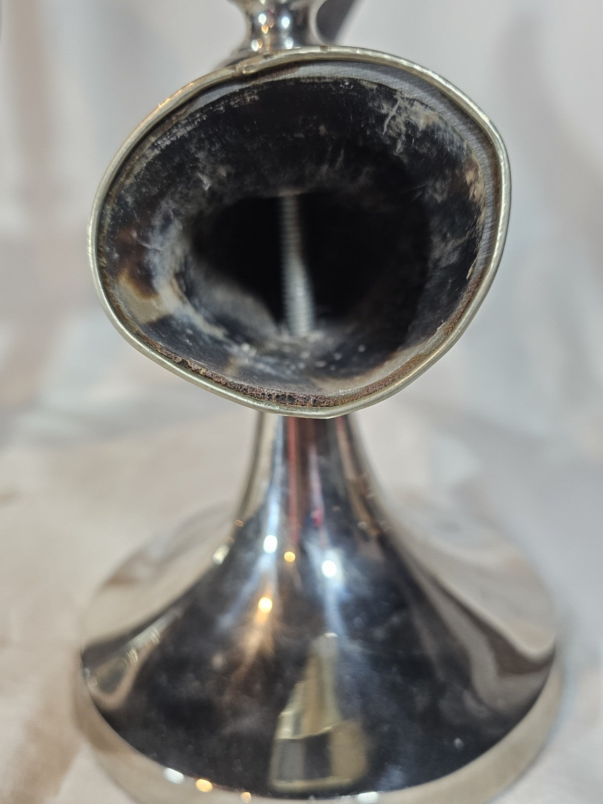 A Vintage Pair of Bull Horn Candlestick Holders in Silver