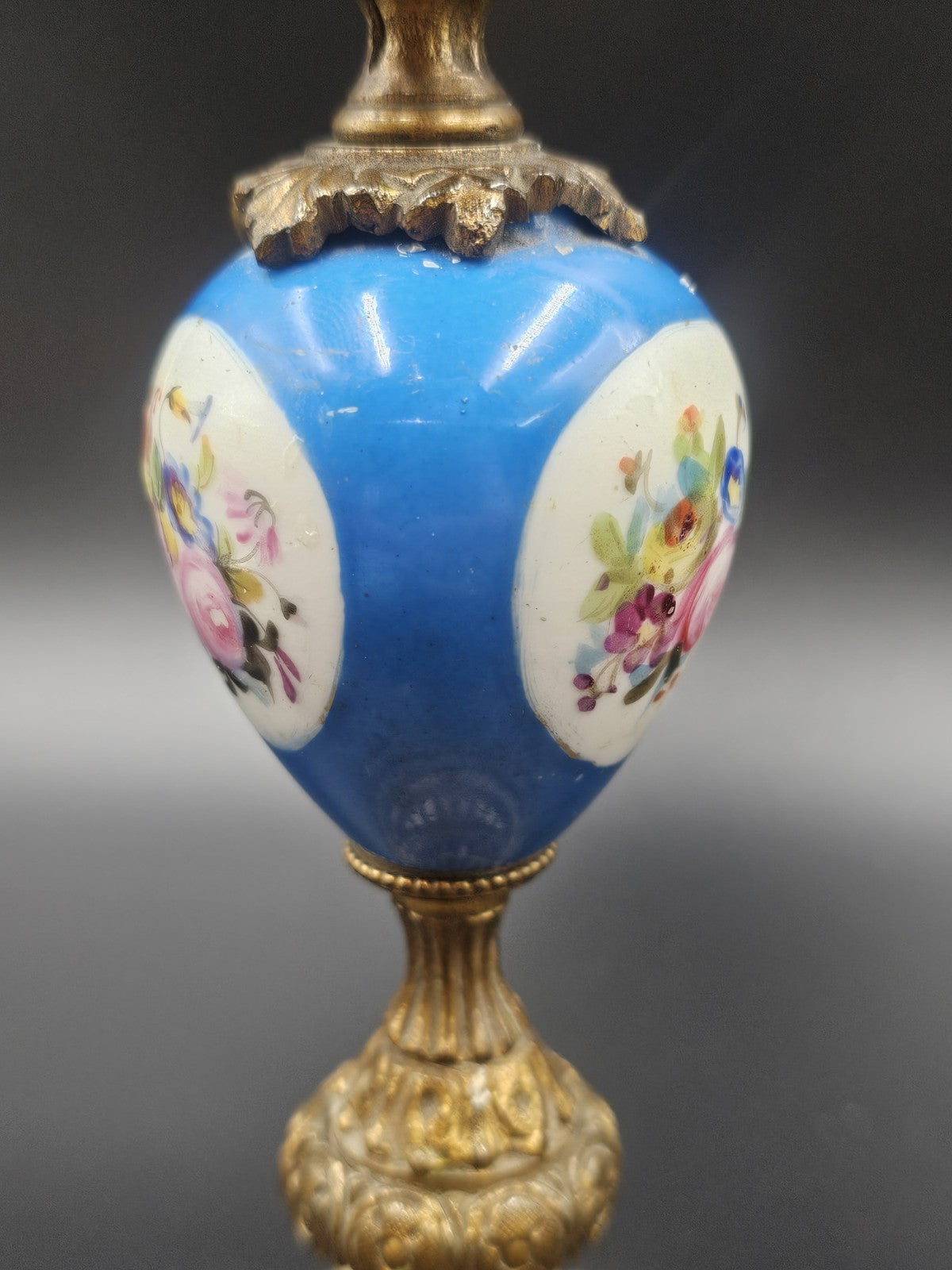 A 19thC French Pair of Sevres Style Omalu Mounted & Porcelain Candlesticks