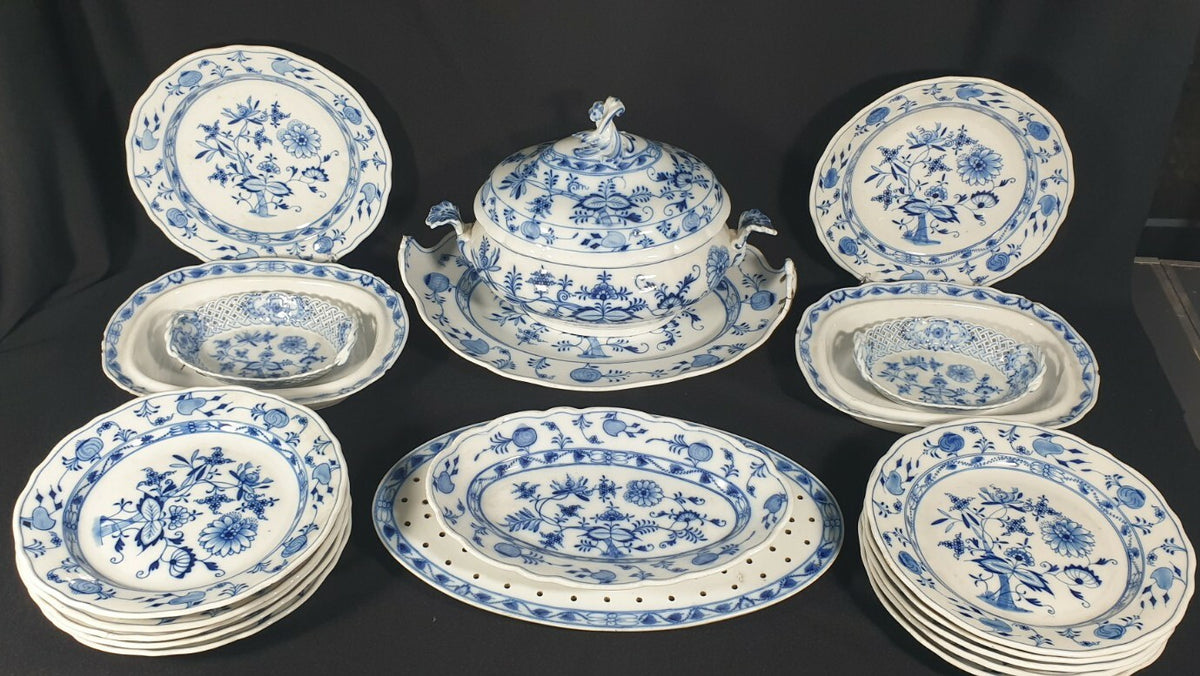 A Bloch & Co Eickwald Blue and White Onion Pattern Dinner Service,  19thC
