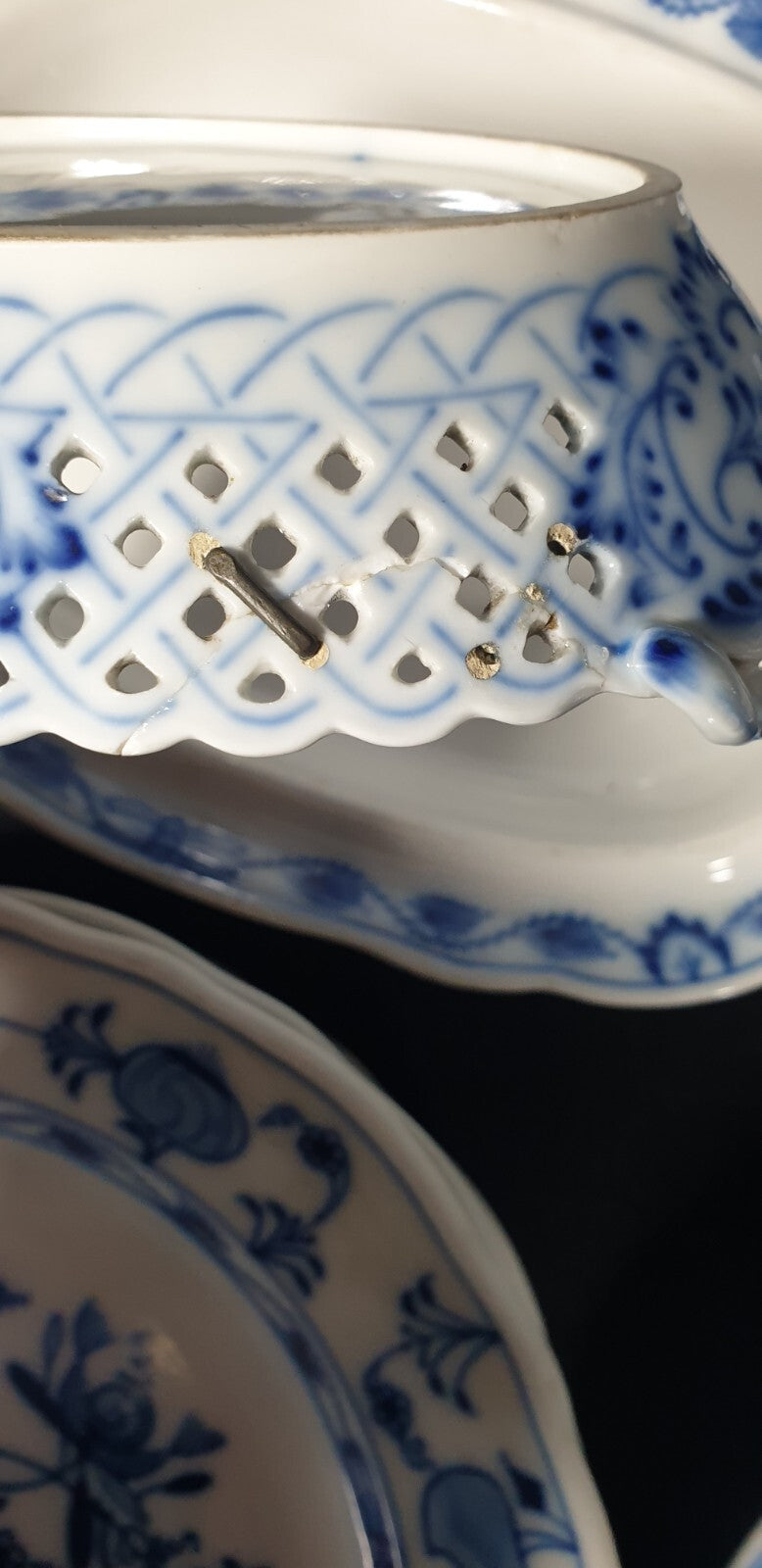 A Bloch & Co Eickwald Blue and White Onion Pattern Dinner Service,  19thC