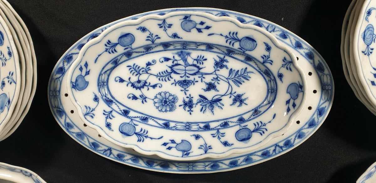 A Bloch & Co Eickwald Blue and White Onion Pattern Dinner Service,  19thC