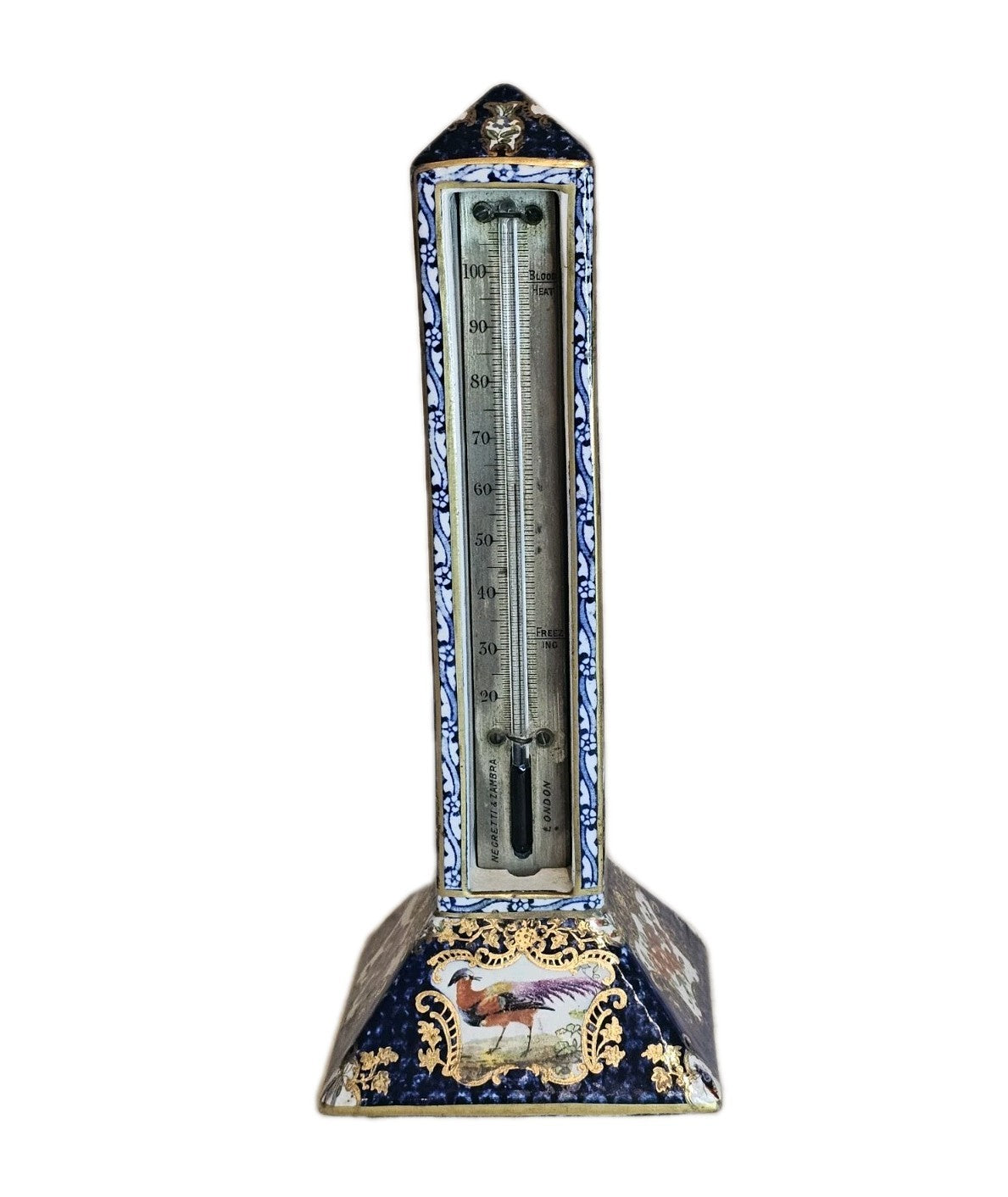 A 19TH CENTURY PORCELAIN SEVRES STYLE OBELISK FORMED DESK THERMOMETER