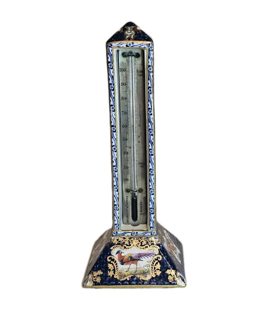 A 19TH CENTURY PORCELAIN SEVRES STYLE OBELISK FORMED DESK THERMOMETER