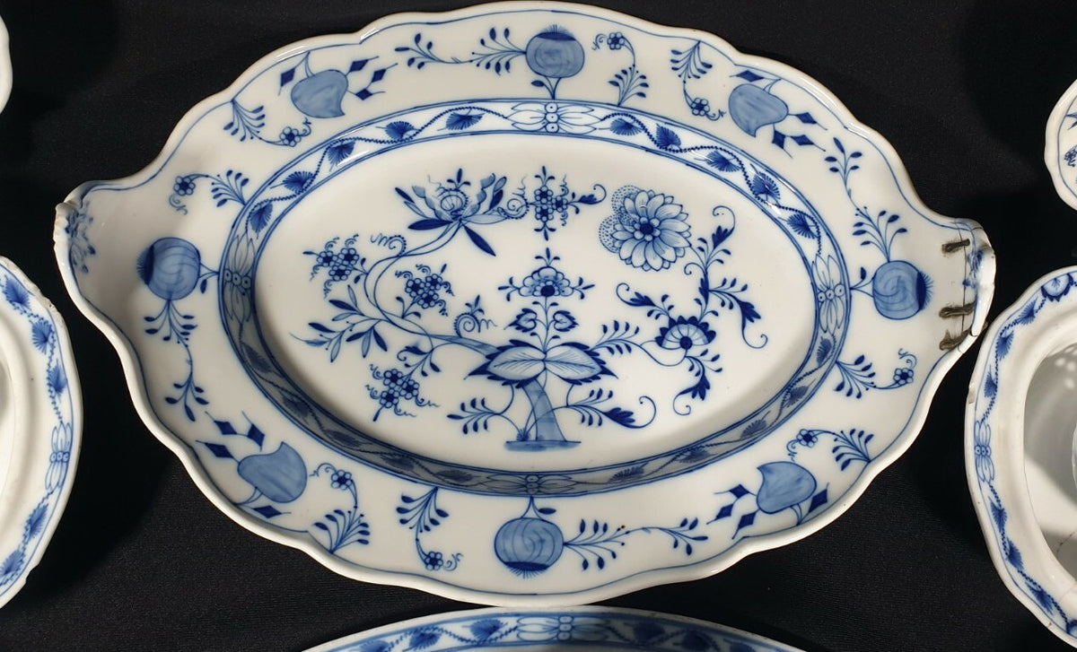 A Bloch & Co Eickwald Blue and White Onion Pattern Dinner Service,  19thC