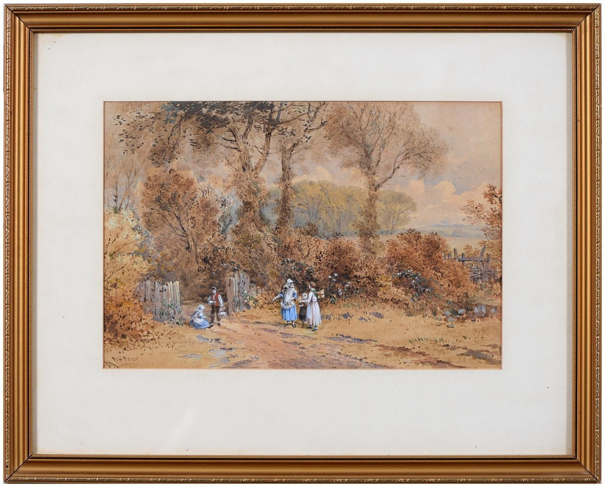 William Henry Prior (1812-1882) - Children in a Landscape, signed, watercolor