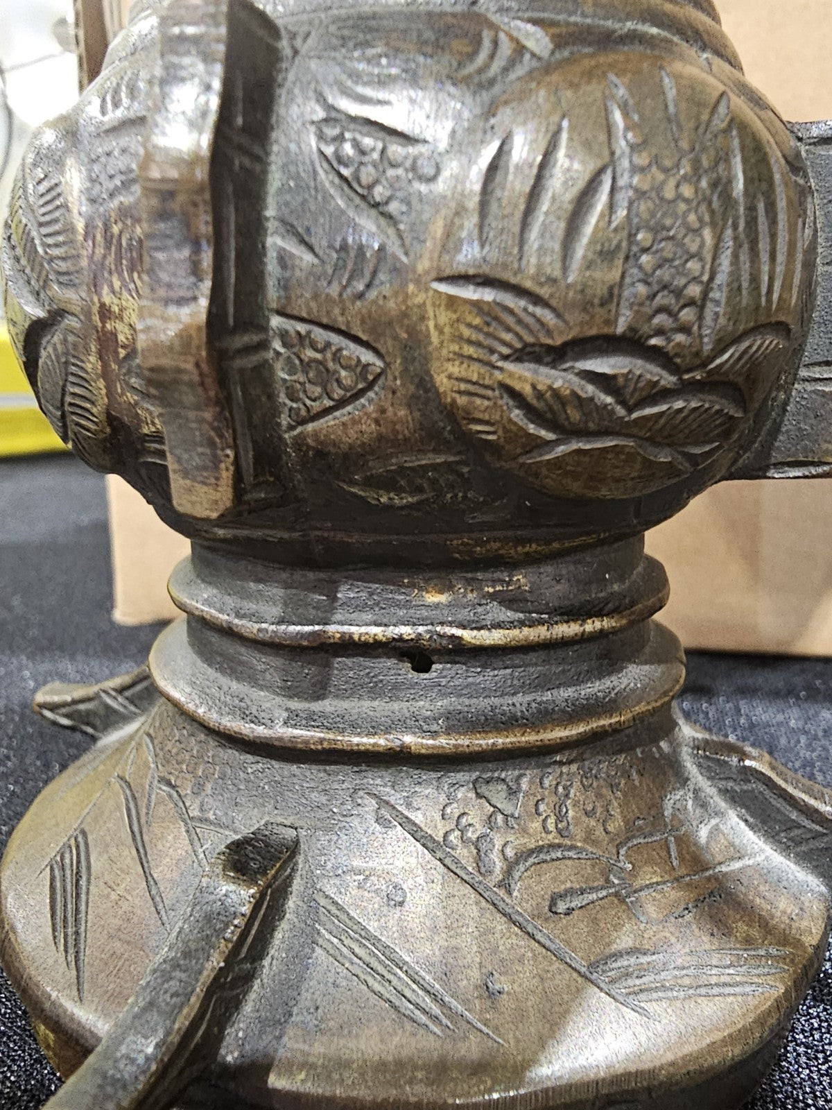 A Pair of Japanese Bronze Vases, 19thC, Engraved with Deer and Birds