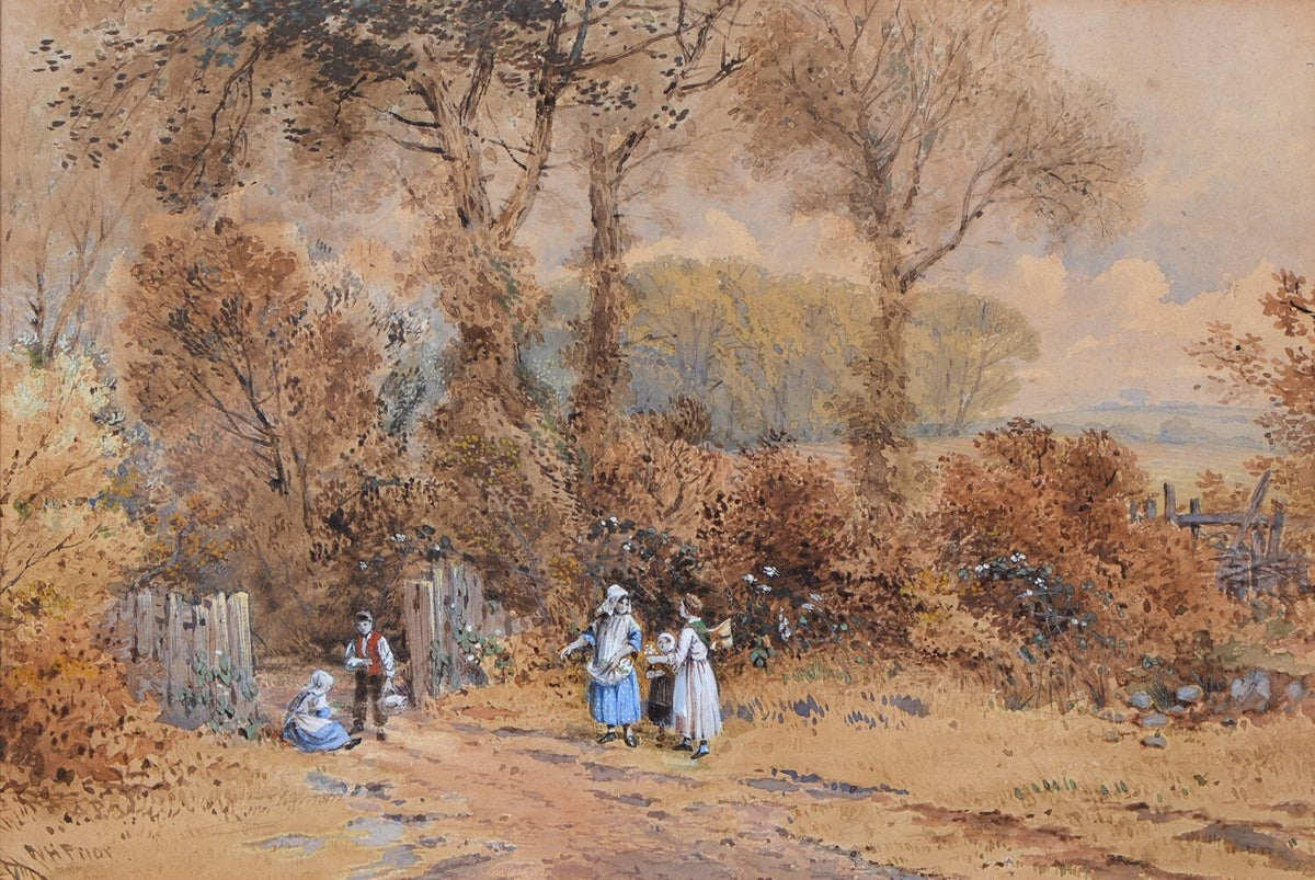 William Henry Prior (1812-1882) - Children in a Landscape, signed, watercolor