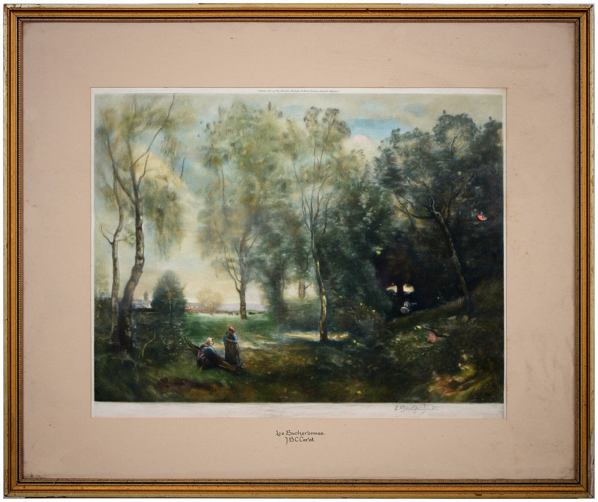 Henry Scott Bridgwater (1864-1950) after J-B-C Corot Les Bucheronnes, Mezzotint