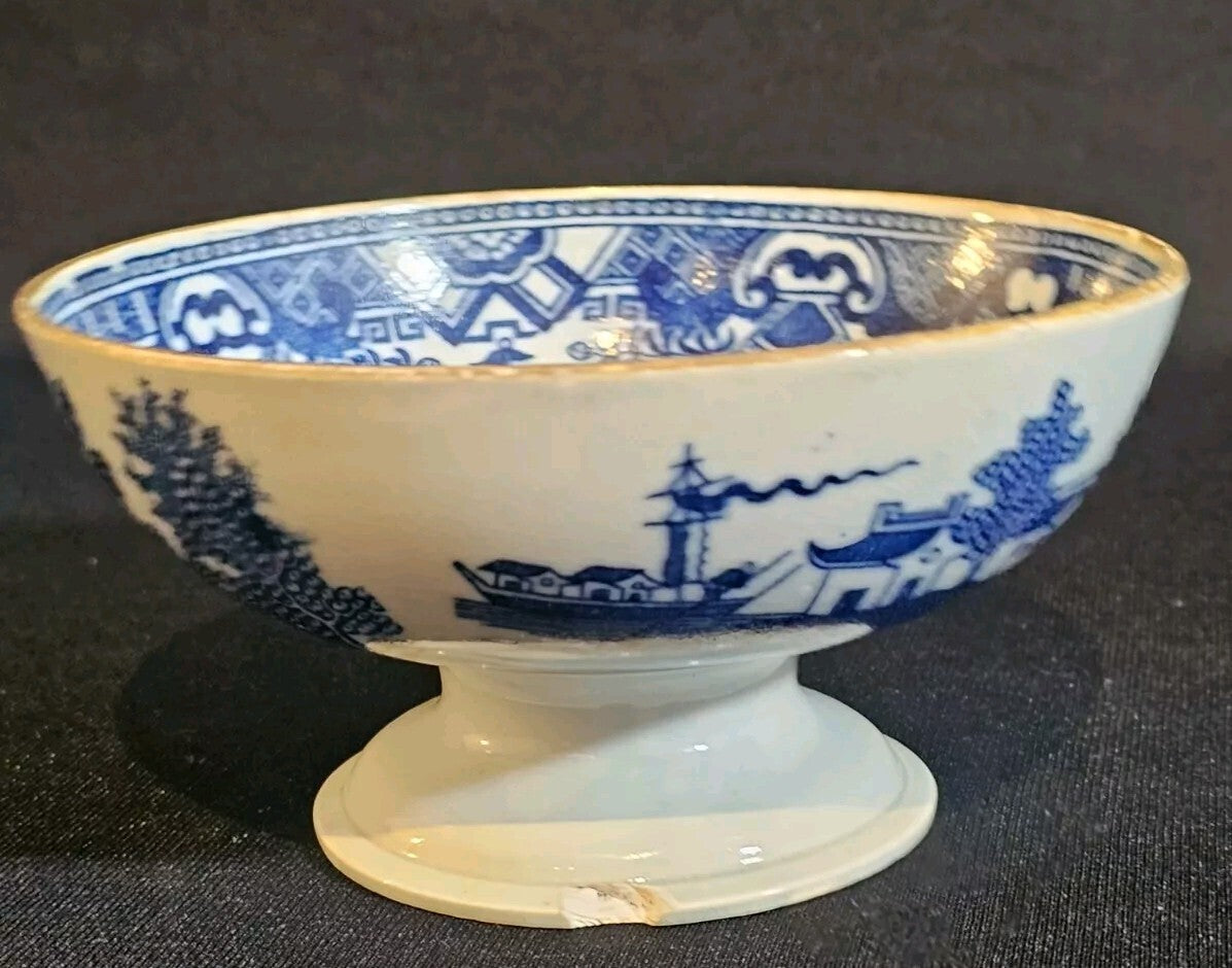A Round Underglaze Blue Printed Pearlware Pedestal Bowl, C1800-10 A/F