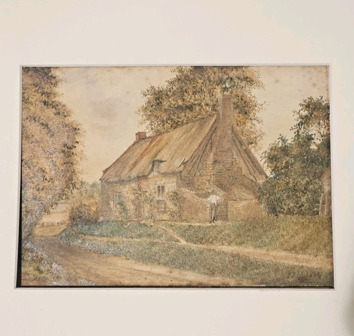 An Antique 19thC Watercolour Painting of a Cottage, Signed Roberts