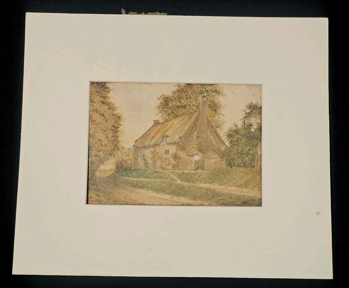 An Antique 19thC Watercolour Painting of a Cottage, Signed Roberts