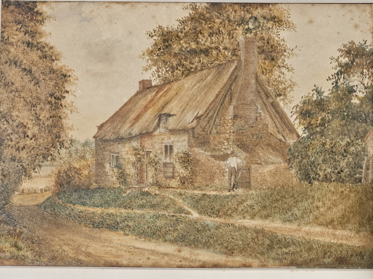 An Antique 19thC Watercolour Painting of a Cottage, Signed Roberts