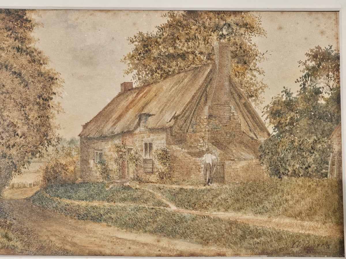 An Antique 19thC Watercolour Painting of a Cottage, Signed Roberts