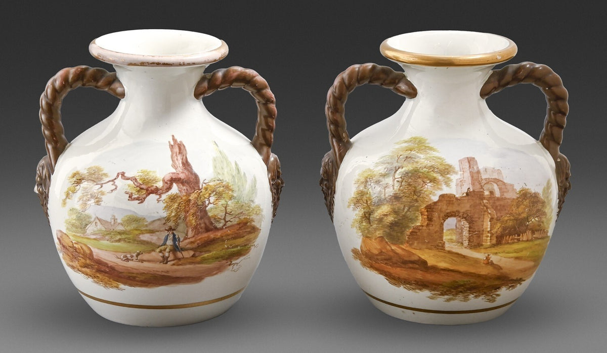 A Pair of Staffordshire Pearlware Vases of Portland Vase shape, C1820,