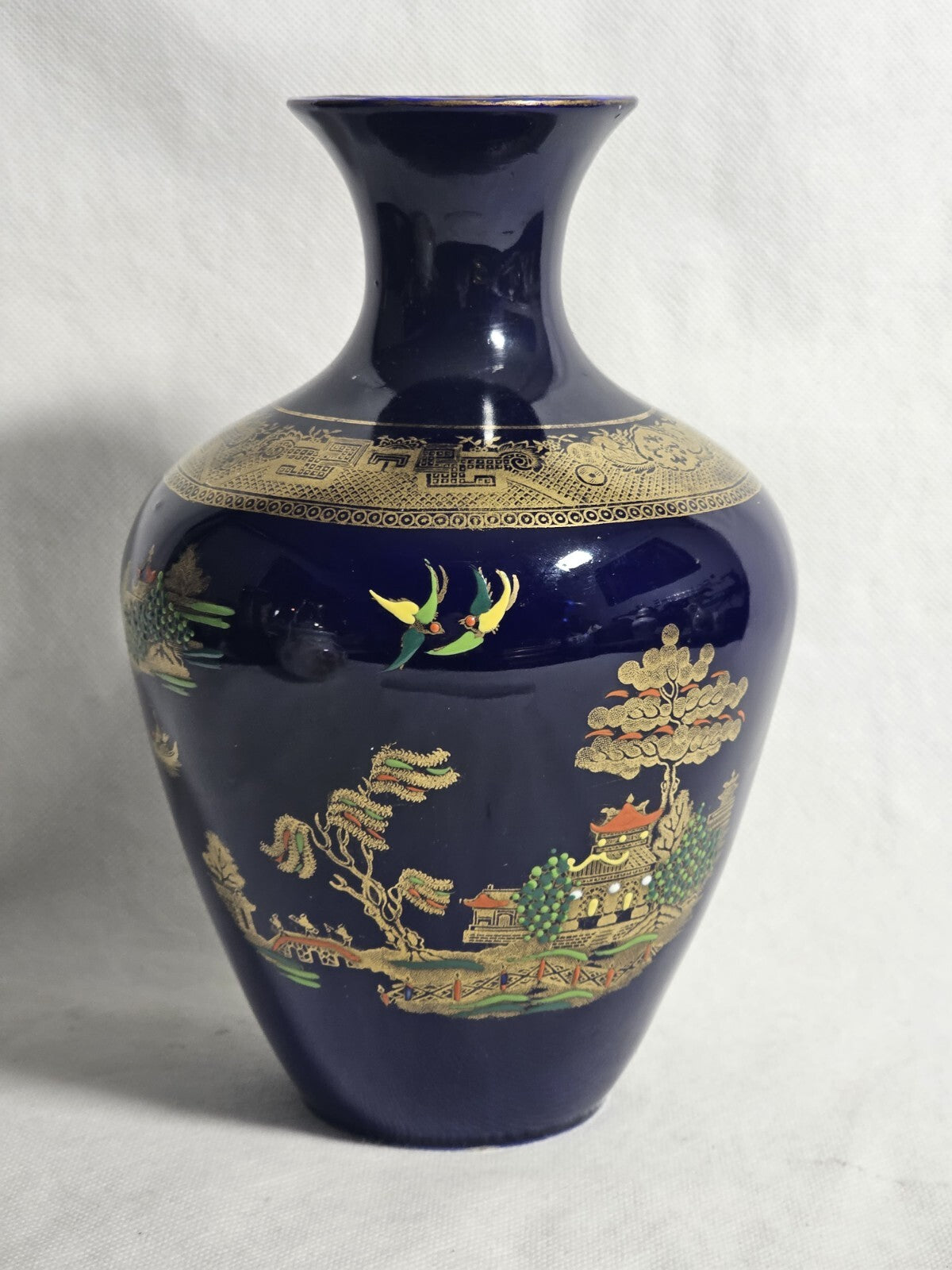 A John Tams Cobalt Ground Earthenware Vase with Chinoiserie Decoration, c1930,